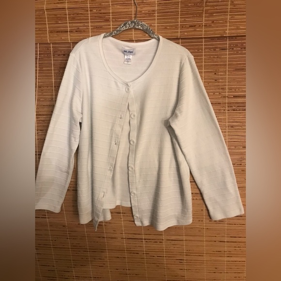 Vicki Wayne White Striped Cardigan Sweater Size L - Picture 1 of 7
